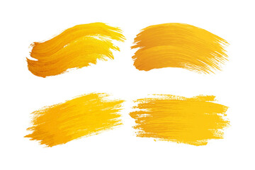 Collection of four vibrant yellow brush strokes, isolated on transparent background, perfect for adding a touch of sunshine to your designs