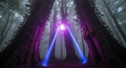 Obraz premium Mystical Forest Pathway with Light Beams.