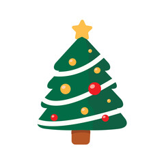 New Year tree decorated with balls and star on white background