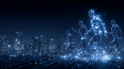 Dynamic visualization of job market transformation where automation and AI create new tech-driven jobs, while workers enhance skills for career growth, adaptability, and job securi