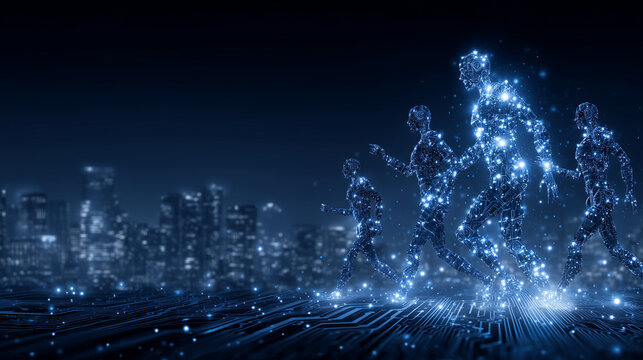 Dynamic visualization of job market transformation where automation and AI create new tech-driven jobs, while workers enhance skills for career growth, adaptability, and job securi