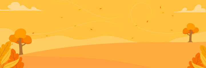flat illustration design background with autumn scenery theme