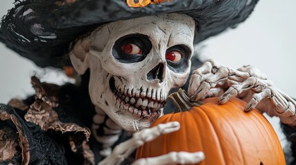 Halloween Skeleton with Pumpkin