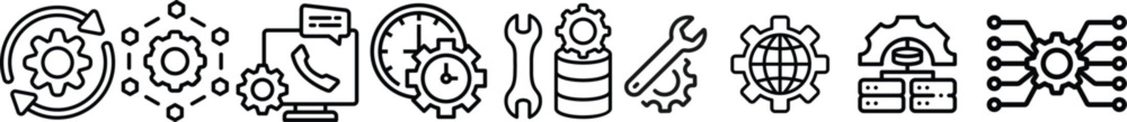 Setting glyph solid icons. Containing update, repair, setup, maintenance solid icons collection. Vector illustration. For website design, logo, app, template, ui, etc.Setting & Setup icon set. 