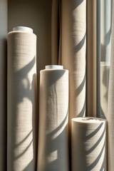 Mockup of white fabric rolled up. Textile mockup.