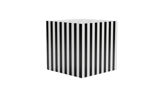 Striped cube on white wood 