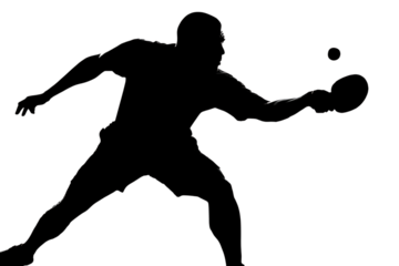 Dynamic athlete striking a powerful table tennis serve with intense focus and athletic prowess, capturing the thrill of competition.