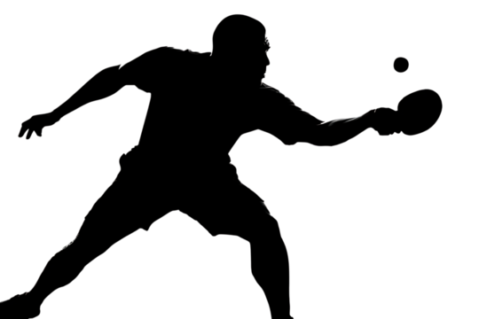 Dynamic athlete striking a powerful table tennis serve with intense focus and athletic prowess, capturing the thrill of competition. - Powered by Adobe