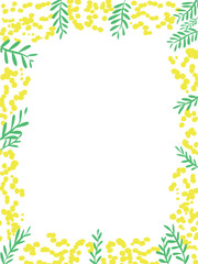 ミモザと葉っぱのデザインフレーム・装飾枠・春・ラベルデザイン