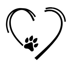 Heart outline with paw print 