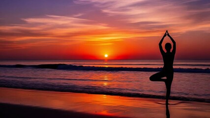 Woman practicing yoga at sunset on the beach for wellness and mindfulness - Powered by Adobe