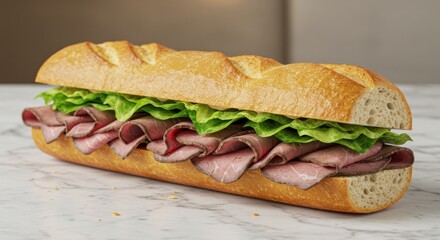 Roast beef baguette sandwich