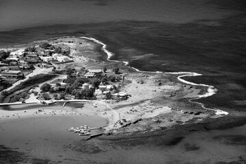 The sea and the beach from a bird's eye view in Stavros  on the island of Crete