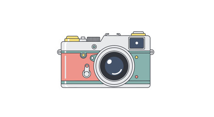 Retro Styled Vintage Camera with Colorful Accents on a Clean White Background