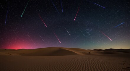 Starry desert night with shooting stars