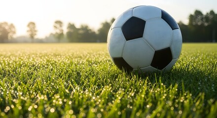 Fototapeta premium Soccer ball resting on field after game