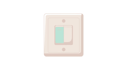 A Simple Beige Electrical Wall Switch with a Green and White Lever Mounted on a White Background Showing the Details of the Mechanism