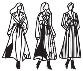 Cozy bedroom linear interior with furniture isolated on white background