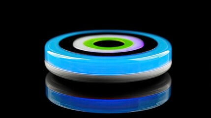 A round, glowing light fixture with vibrant circular patterns displays a captivating design.
