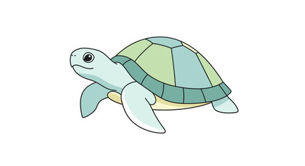 A Charming Cartoon Illustration of a Light Blue Sea Turtle Swimming Gracefully with Its Flippers Extended in Clear Blue Ocean Waters