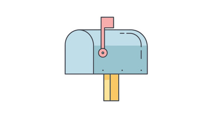 A Simple Blue Mailbox with a Pink Flag Stands Ready for Letters and Packages to Be Delivered or Picked Up Daily