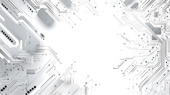 Abstract futuristic technology background with a white circuit board design for digital innovation and science concepts