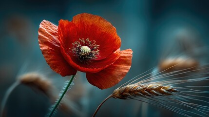 Red poppy in wheat field