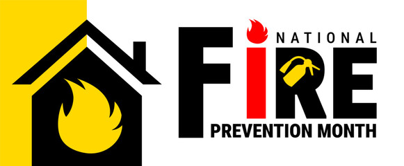 National Fire Prevention Month background, banner, card or poster design template is observed every year during October, to raise awareness about the mission. Vector illustration.