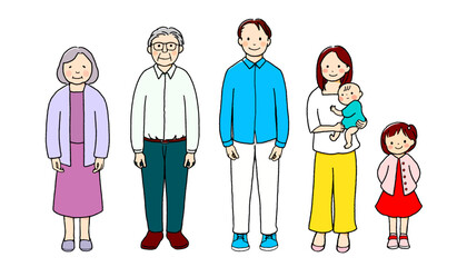 家族、３世代、親子、イラスト