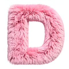 Creative 3D letter D with soft fluffy pink fur texture, isolated on white background for playful design and typography concepts.