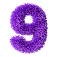 Creative 3D number 9 covered with fluffy purple fur, representing softness, uniqueness, and stylish decorative typography.