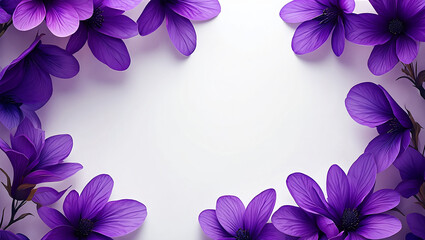 Purple Magnolia Flowers Border on White Background with Copy Space purple flowers floral border