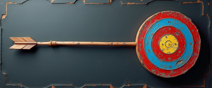 Photo realistic as Blackboard with Bullseye and Arrow concept as A blackboard featuring a bullseye and an arrow set against a whimsical background offering ample space for text or graphics symbolizing