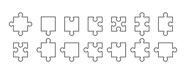 Obraz premium Puzzle Pieces Outline Vector Icon Set