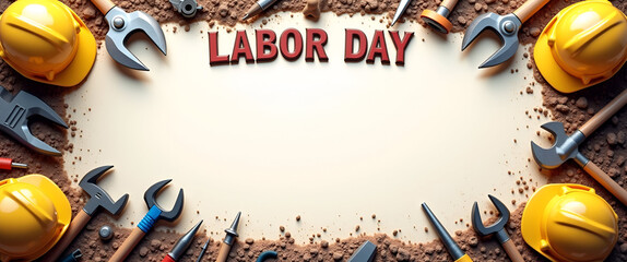 Photo Realistic Construction Site Border with Tools: Celebrate Labor Day with a Customizable Frame Honoring Workers' Dedication - Perfect for Invitations and Announcements