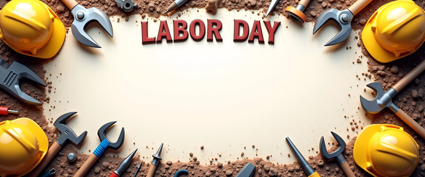 Photo Realistic Construction Site Border with Tools: Celebrate Labor Day with a Customizable Frame Honoring Workers' Dedication - Perfect for Invitations and Announcements
