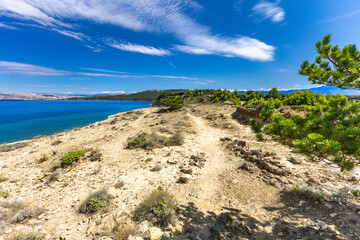 Panorama of Croatia, view of the Adriatic Sea from Strucic beach, azure water,