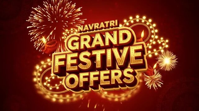 Navratri diwali festival sale shopping logo with Grand Festive offers 3d typography and retro lights decoration.