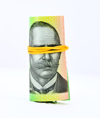 one hundred australian dollar bill on white