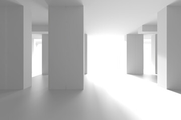 Modern minimalist interior with abstract architectural design. 3d render