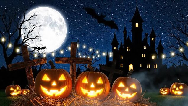 halloween night scene with pumpkins  - Powered by Adobe