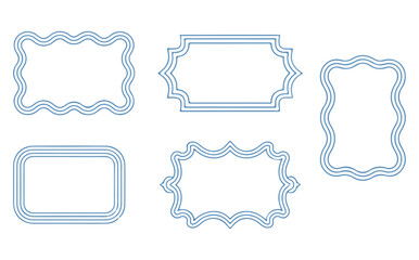 Minimal Blue Decorative Frame Set with Wavy Border Designs
