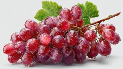 Fresh and Juicy Red Grapes with Water Droplets on Gray Background