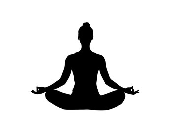 Serene silhouette of a person meditating in lotus pose, finding inner peace and balance with mindful breathing for wellness and calm.