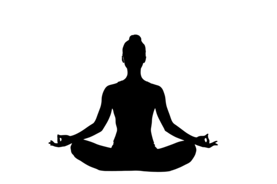Serene silhouette of a person meditating in lotus pose, finding inner peace and balance with mindful breathing for wellness and calm.