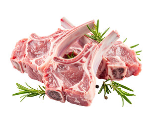 Raw Lamb Chops with Rosemary on Transparent Background