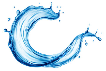 Blue water splash curved motion isolated on white... isolated on a transparent background