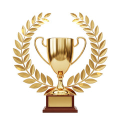 Golden trophy with laurel wreath symbolizing victory achievement success and recognition transparent background