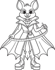 Cartoon Mouse Tailor Measuring with Tape Measure and Wearing Cape Outline Vector Art