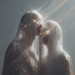 An ultra-photorealistic cinematic fantasy artwork of elves and priests standing together, radiating mystical power and ethereal presence.